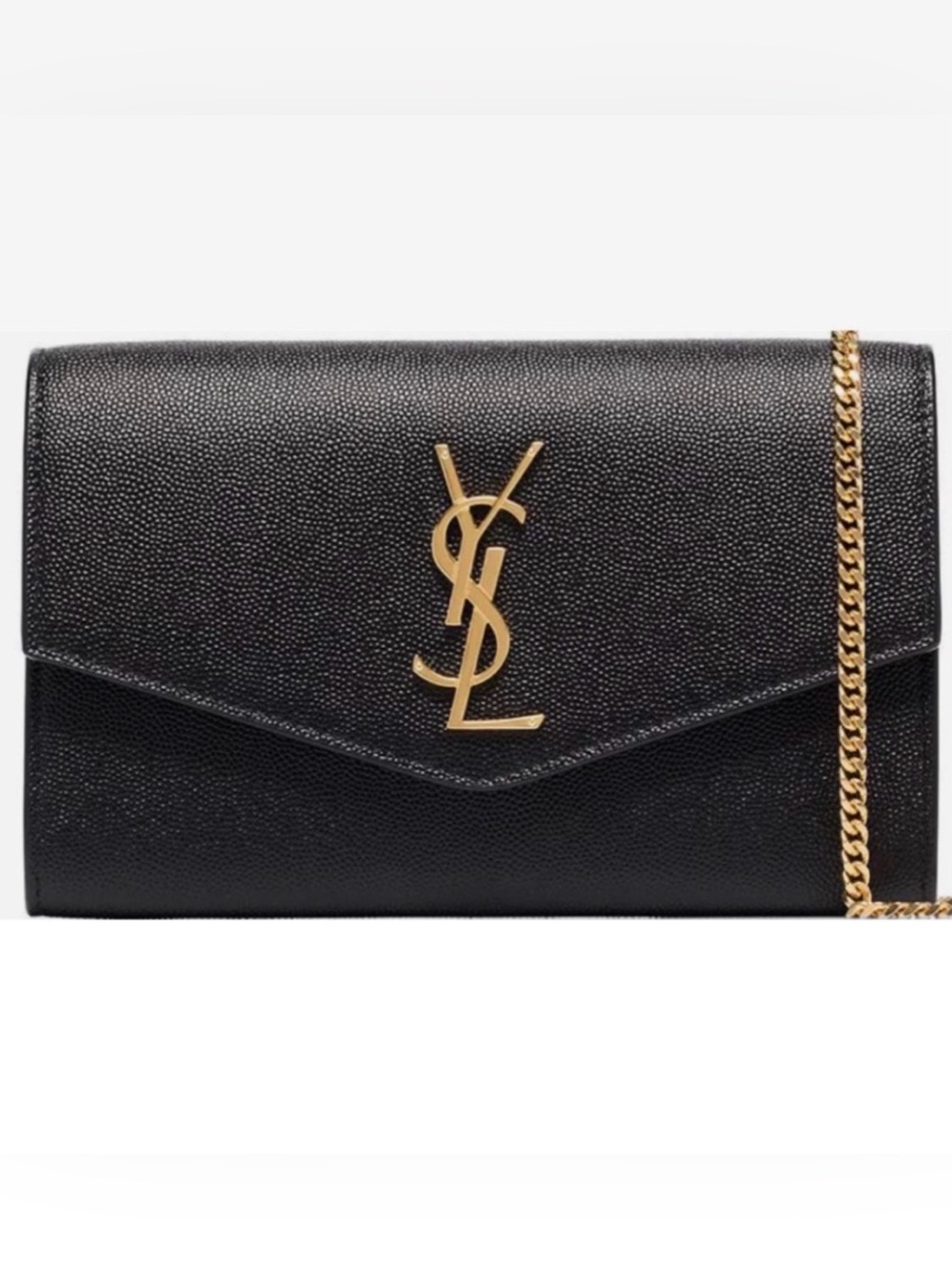 YSL UPTOWN CHAIN WALLET IN GRAIN DE POUDRE EMBOSSED LEATHER
